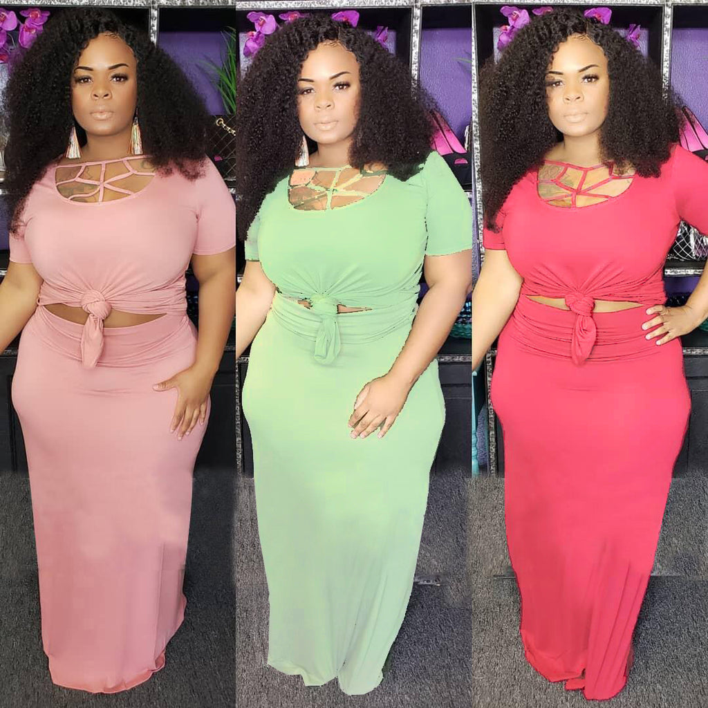 Plus Size Hollow Neck Two-Piece Dress Set