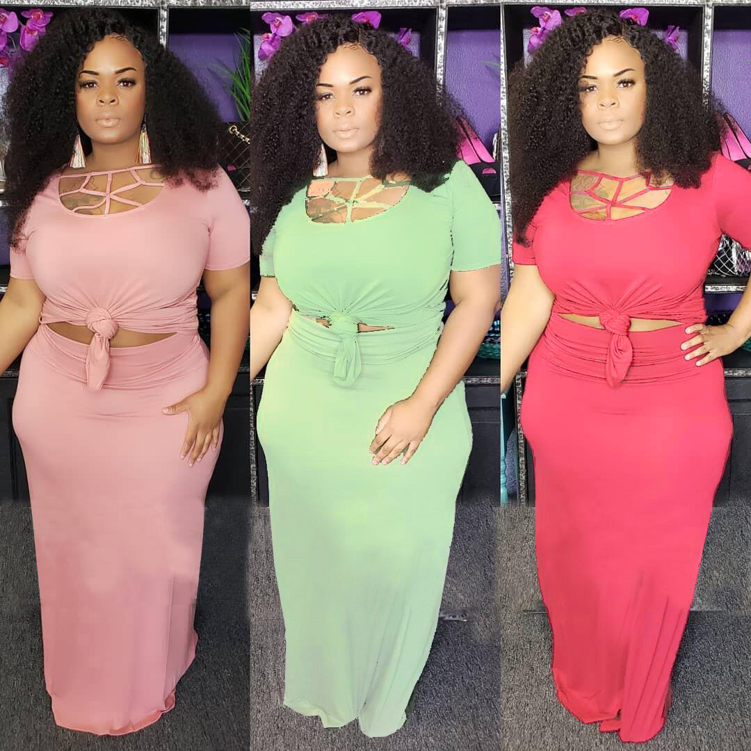 Plus Size Hollow Neck Two-Piece Dress Set