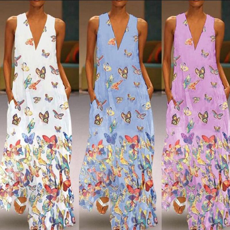 Bohemian Butterfly Print Summer Maxi Dress for Women