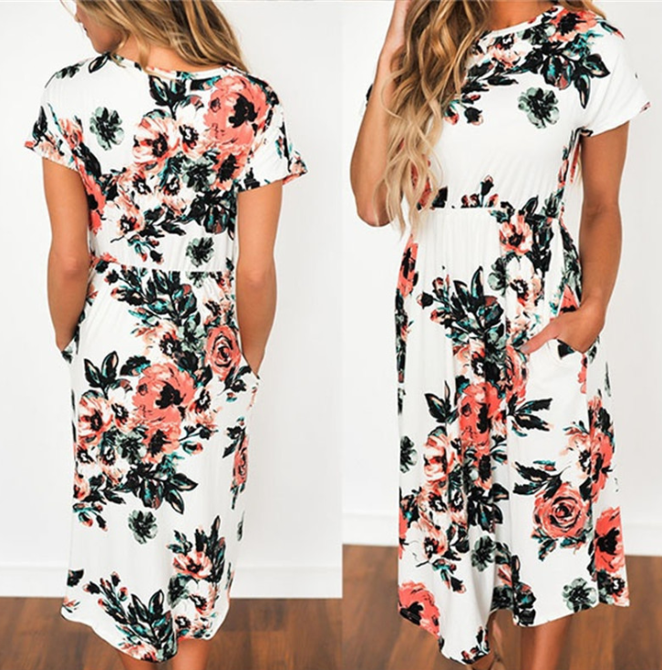Spring Summer Long Sleeve Floral Print Dress