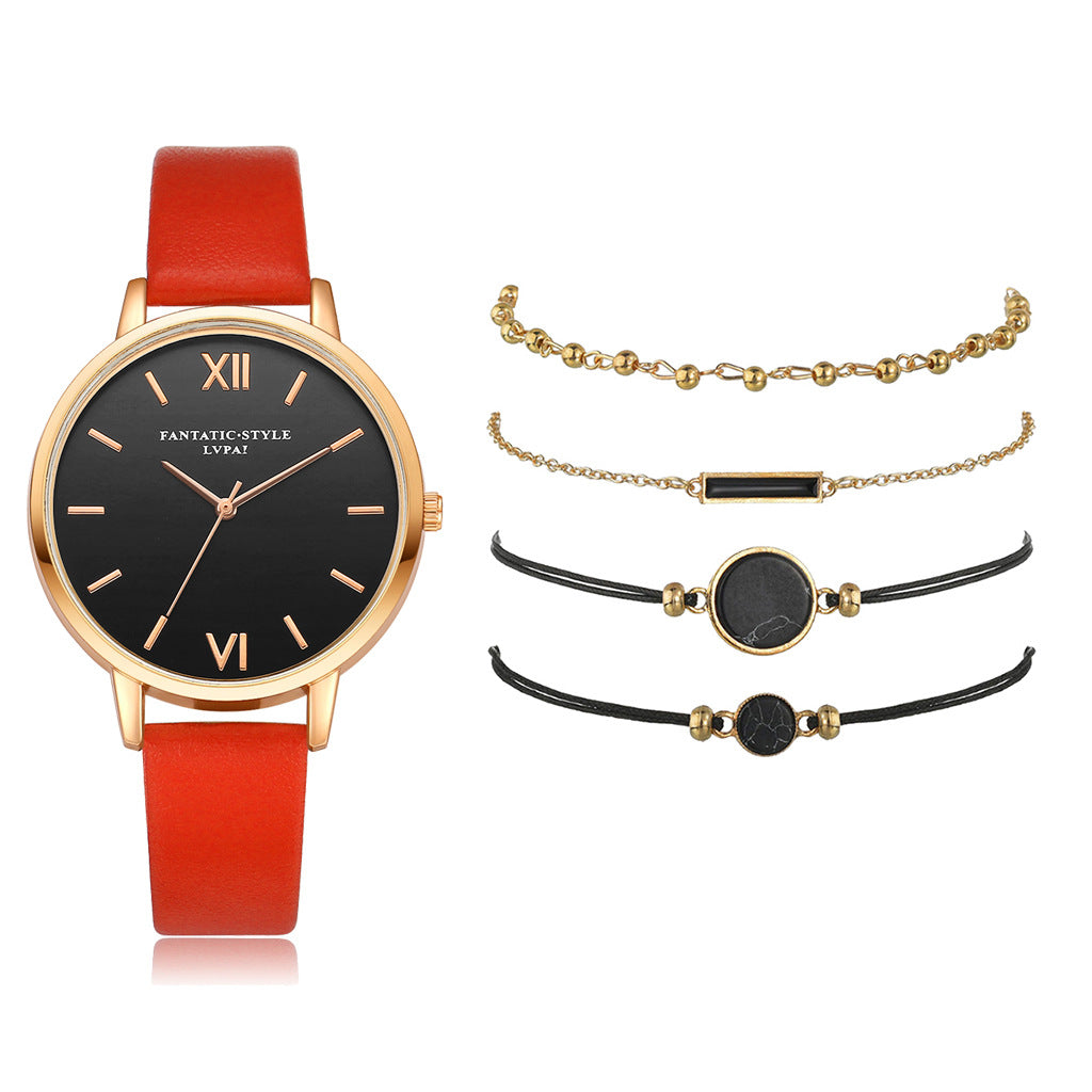 Evarisluxe Leather Strap Quartz Watch Set