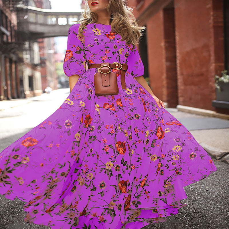 2024 Spring Autumn Floral Chiffon Long Dress