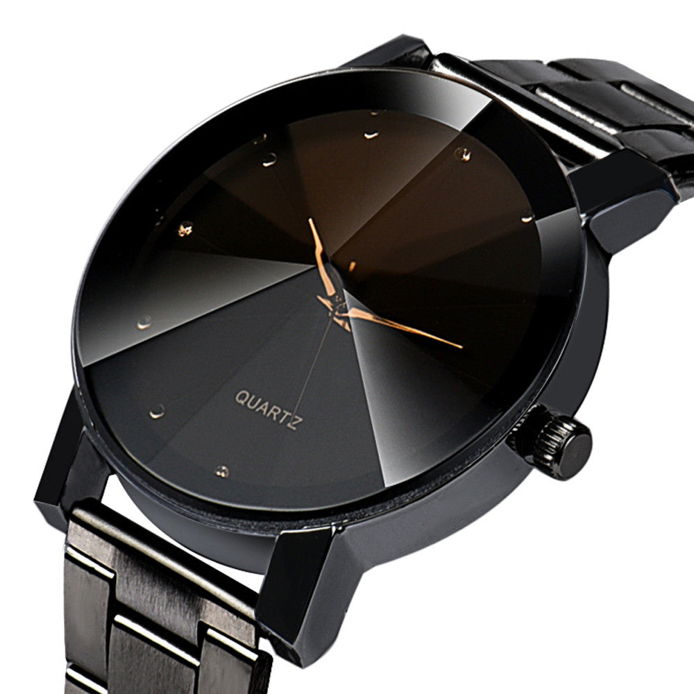Creative Couple's Quartz Watches with Steel Band and Diamonds