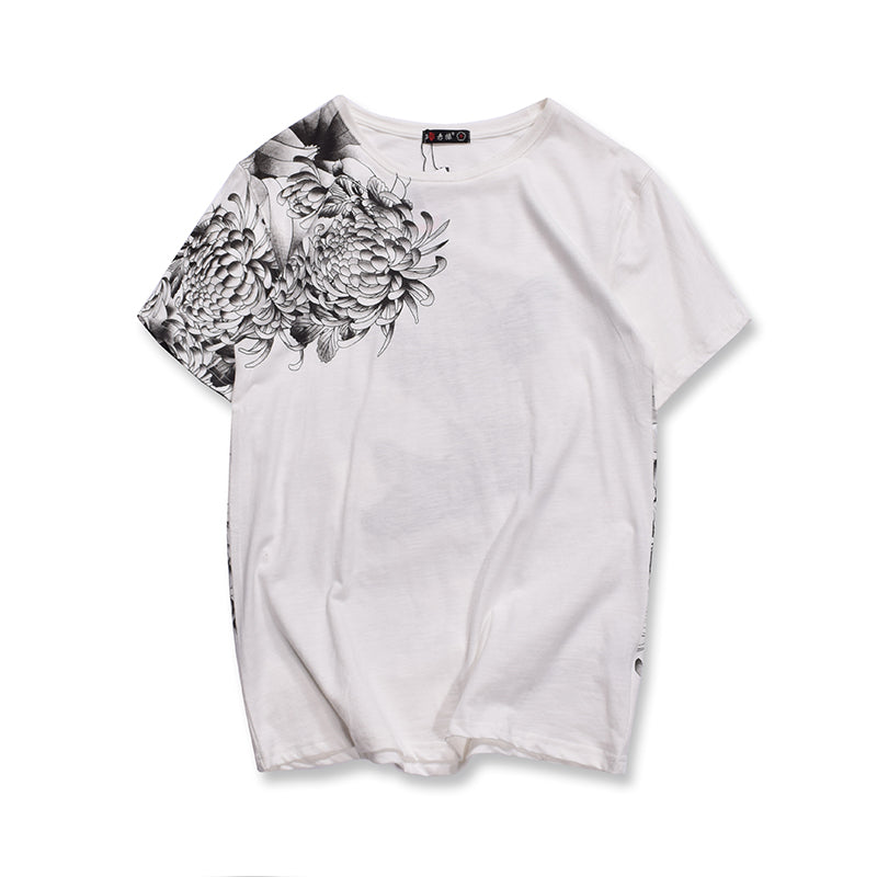 Japanese Retro Embroidered Koi Fish T-Shirt for Men
