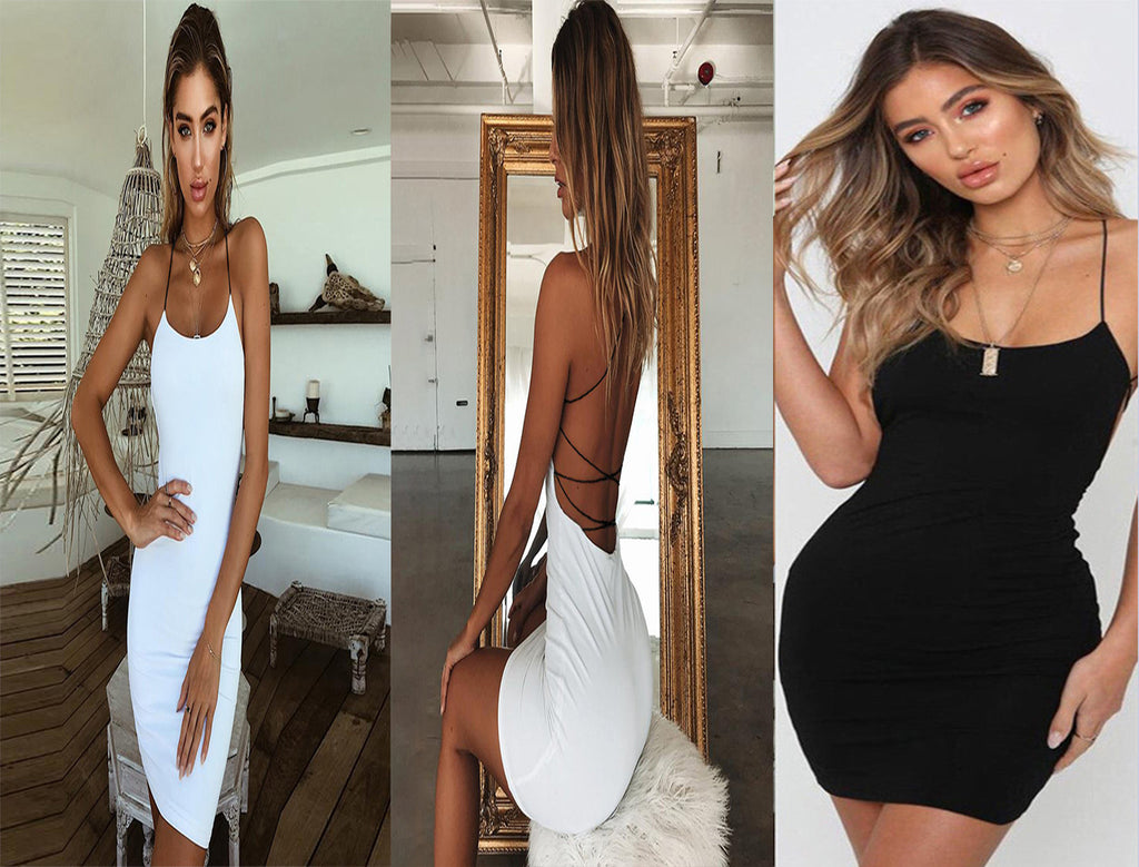 Summer Solid Color Backless Midi Dress for Women
