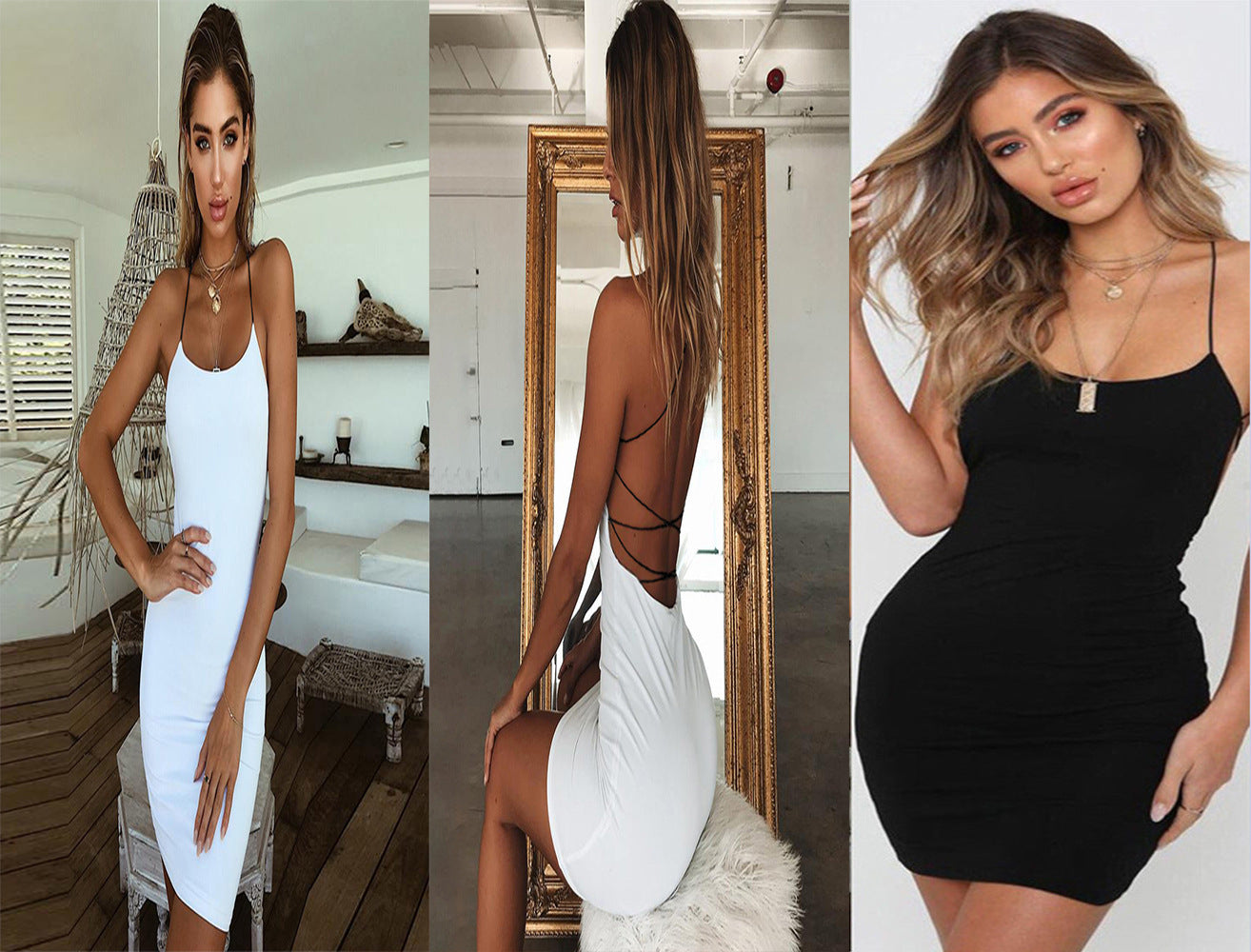 Summer Solid Color Backless Midi Dress for Women
