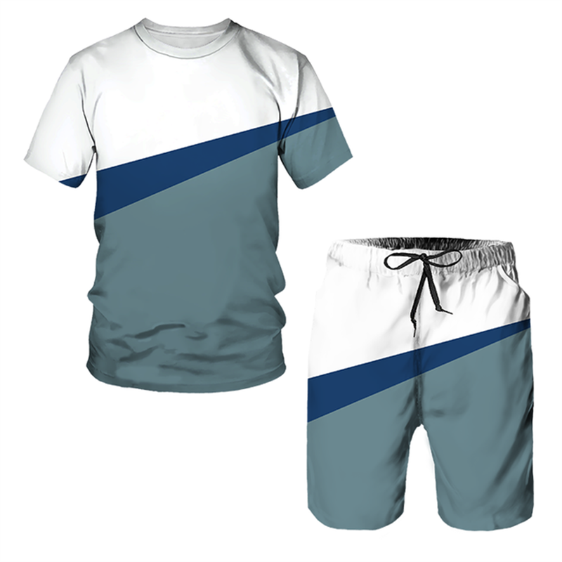 3D Printed Summer Stripe 2-Piece Men's Gym Suit