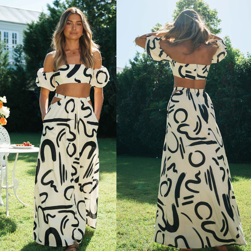 2022 Fashion Print Women's 2-Piece Set with Skirt