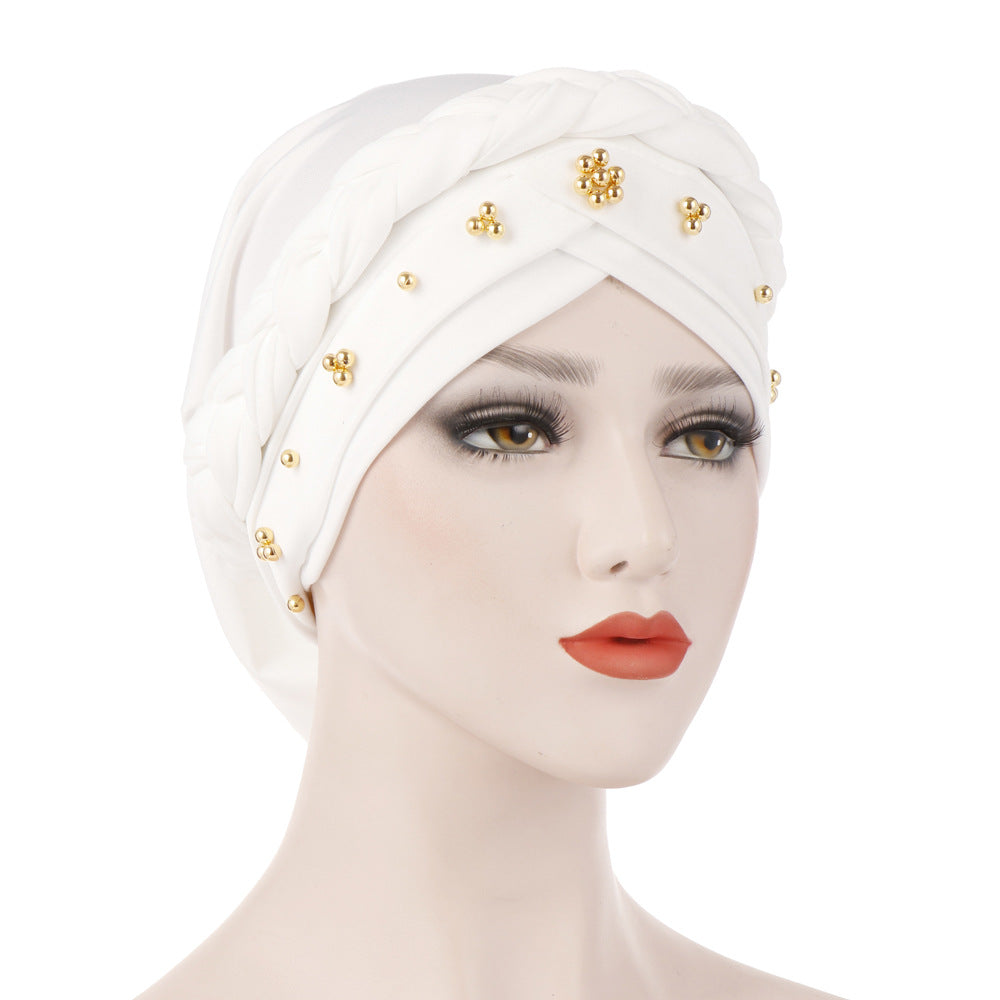 Single Color Gold Pearl Whip Cap for Muslim Headscarf