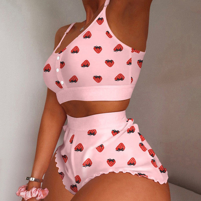 Heart Love Print Plus Size Summer Pajama Set for Women