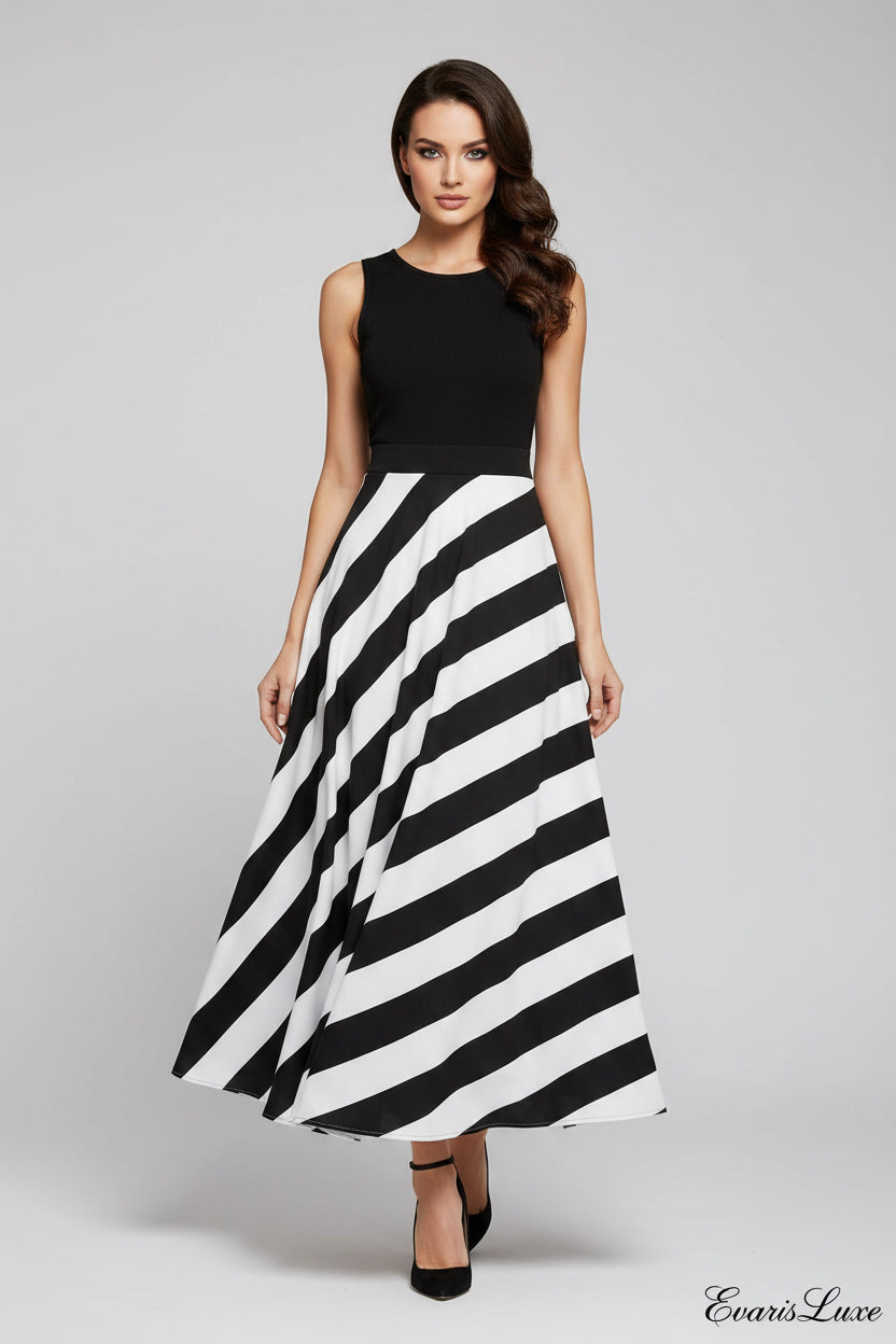 Black and white striped dress on a white background