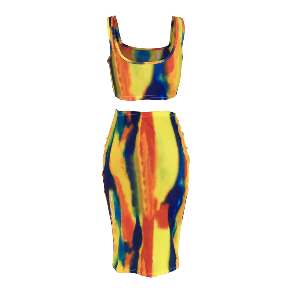 DN8241 Summer Tie-Dye Camisole Dress Set for Women
