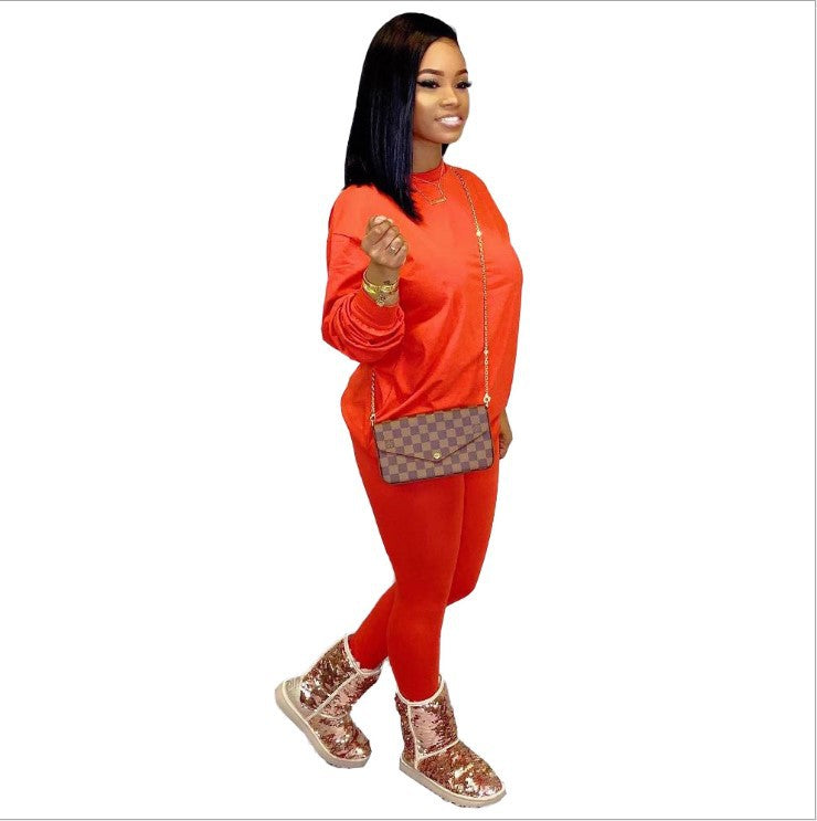 Trendy Women's Candy Color Two-Piece Casual Set