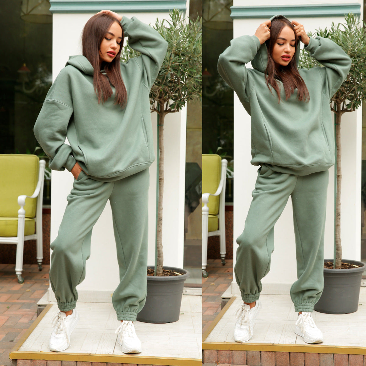 Fashionable Solid Color Hoodie & Casual 2-Piece Set