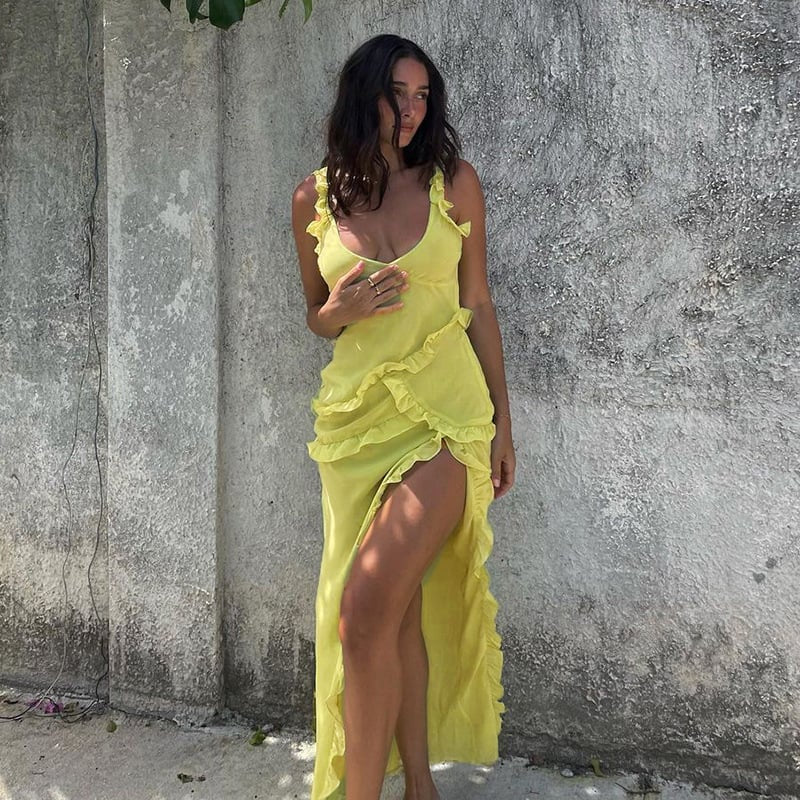 Pleated Ribbon V-neck Dress for Women