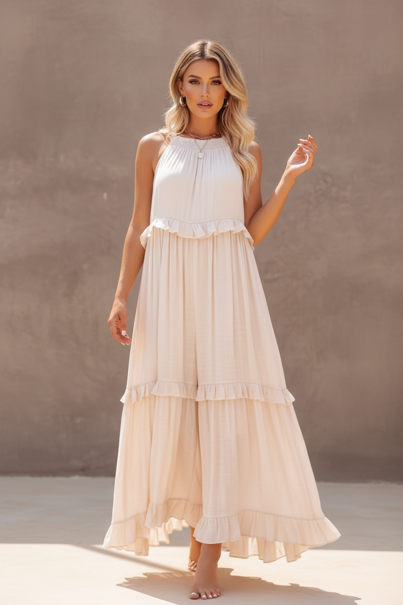 Evarisluxe Holiday Ruffled Maxi Dress