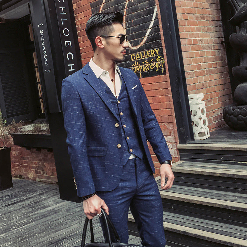 Men's Slim Fit Plaid Three-Piece Suit Set (Plus Size)