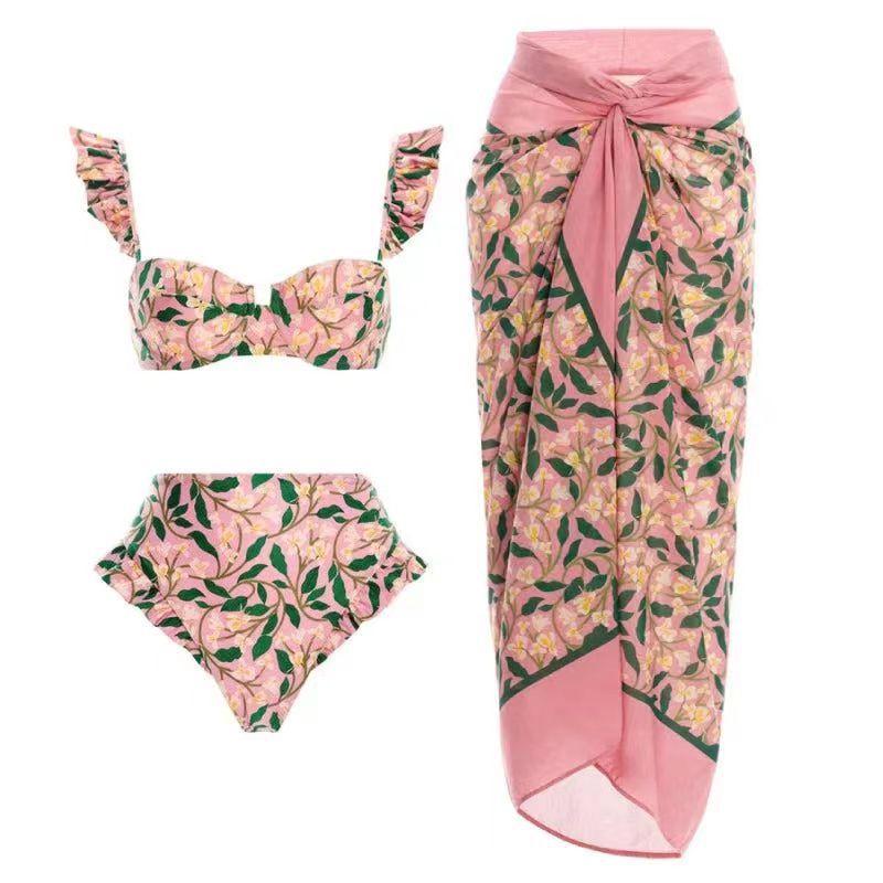 2023 Retro Three-Piece Swimsuit with Beach Skirt