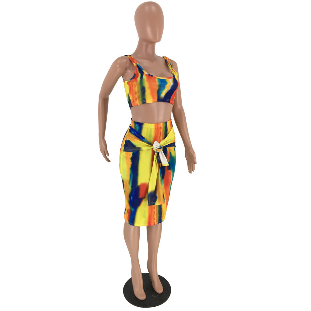 DN8241 Summer Tie-Dye Camisole Dress Set for Women