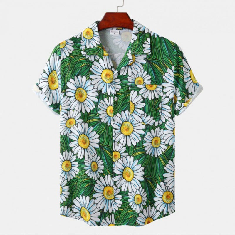 Men's Short Sleeve Hawaiian Print Shirt for Summer
