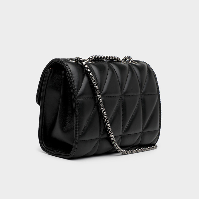 Evarisluxe Chaîne Noir Leather Chain Bag