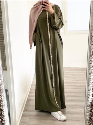 The Paillette Trim Sequin Modest Dress | Evarisluxe