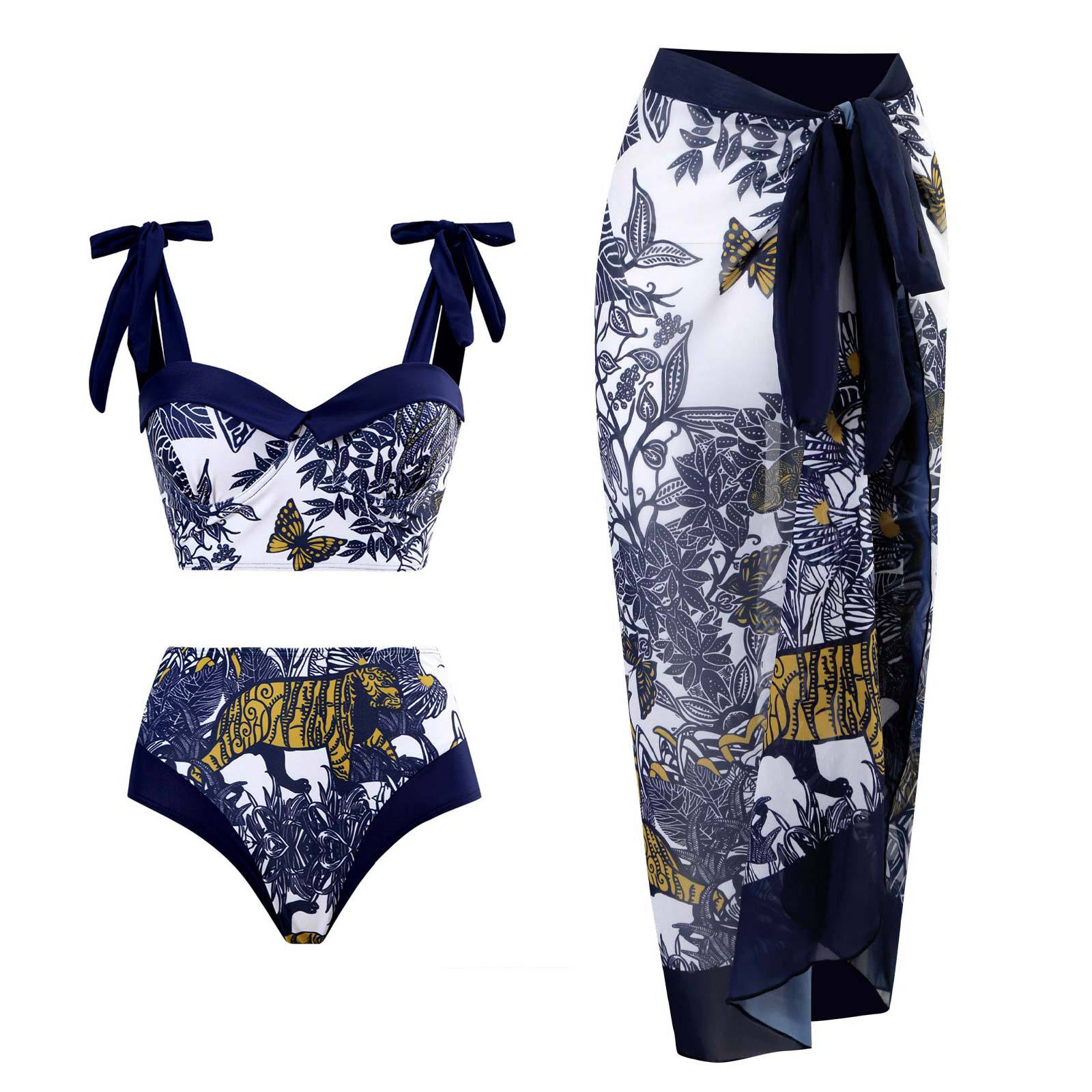 2023 Retro Three-Piece Swimsuit with Beach Skirt