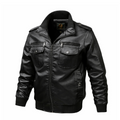 Large Size PU Leather Multi-Pocket Cargo Jacket