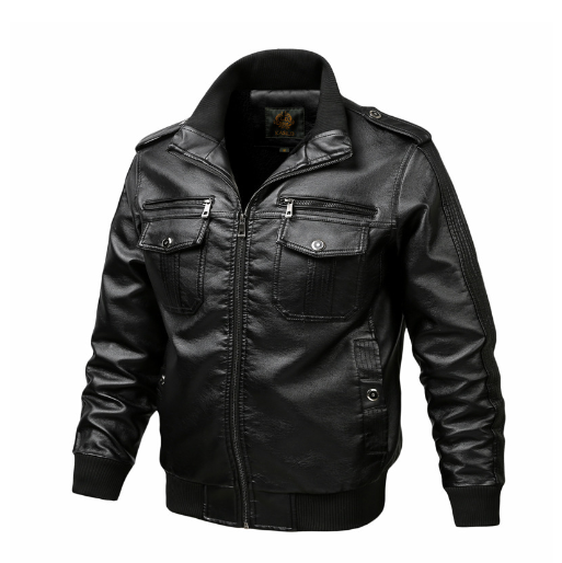 Large Size PU Leather Multi-Pocket Cargo Jacket