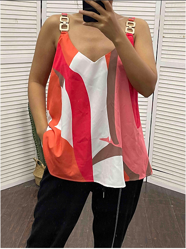 Summer Women's Sleeveless V-Neck Chain Print Top