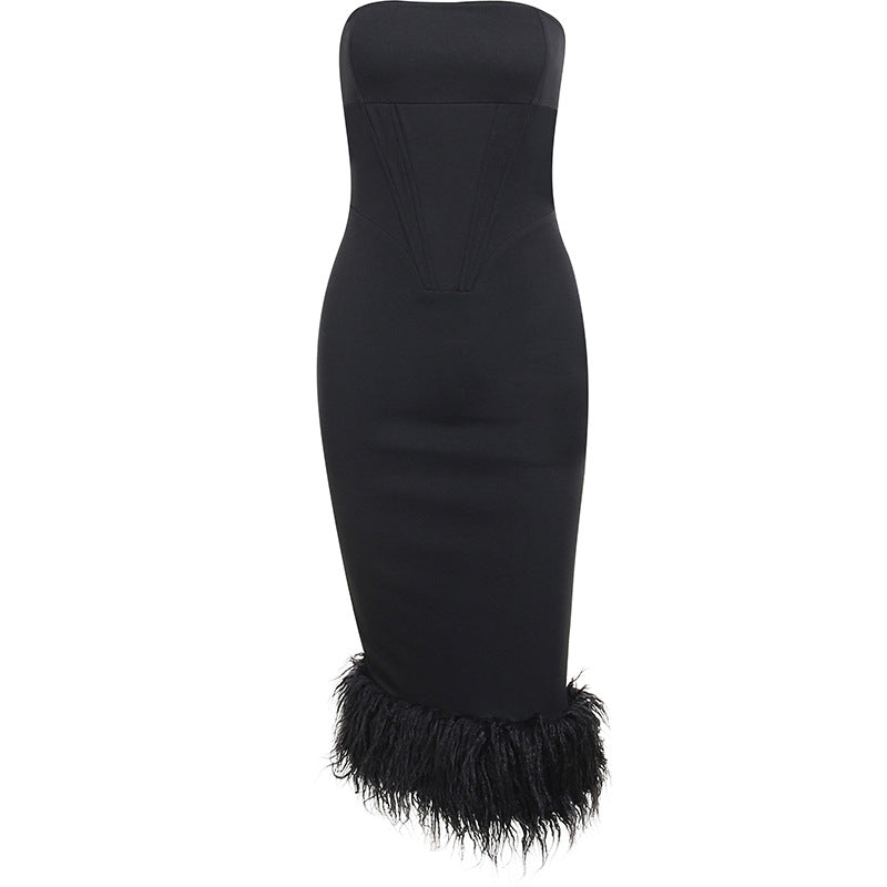JY22203 Summer Feather Bodycon Dress for Women 2023