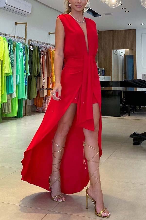 Irregular V-neck Sleeveless Dress for Women