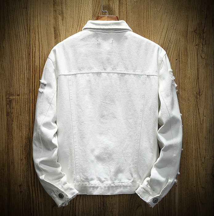 Loose Fit Ripped Denim Jacket for Men