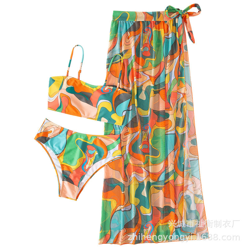 Zhi Heng 25766O Three-Piece Bikini Set with Cover-Up