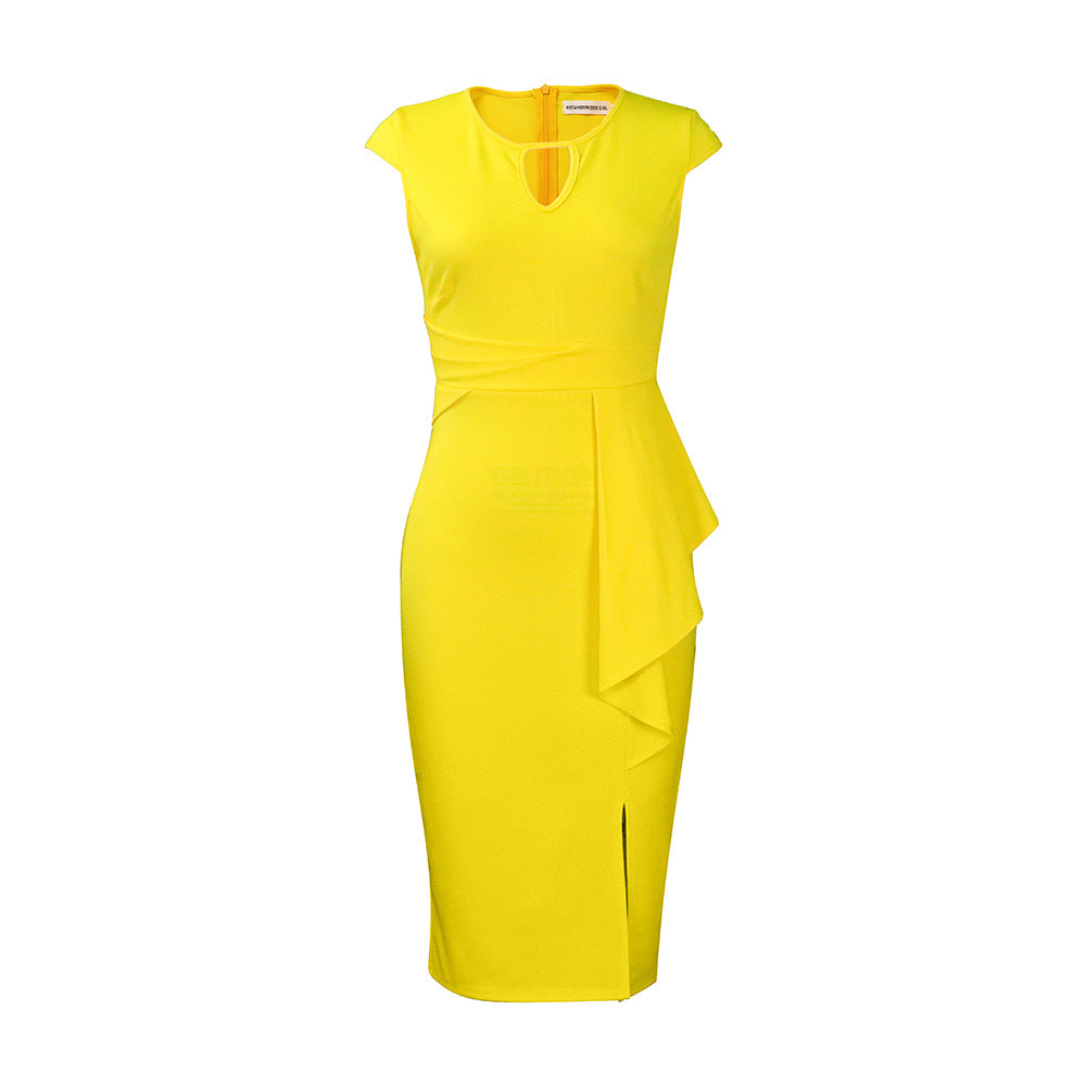 D3181 Women's Solid Color Pleated Dress for Spring/Summer