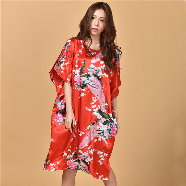 Plus Size Peacock Print Summer Nightgown for Women