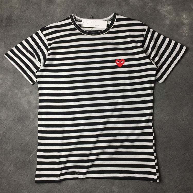 Summer Trendy Cotton Heart Stripe T-Shirt for Men/Women