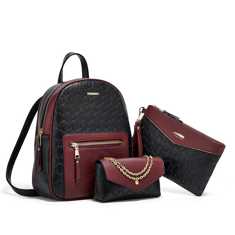 3-Piece Embossed PU Leather Backpack Set for Women