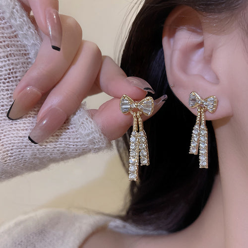 Evarisluxe Crystal Drop Tassel Earrings