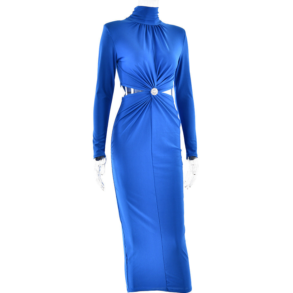 2024 Spring New Elegant Solid Color High Neck Dress