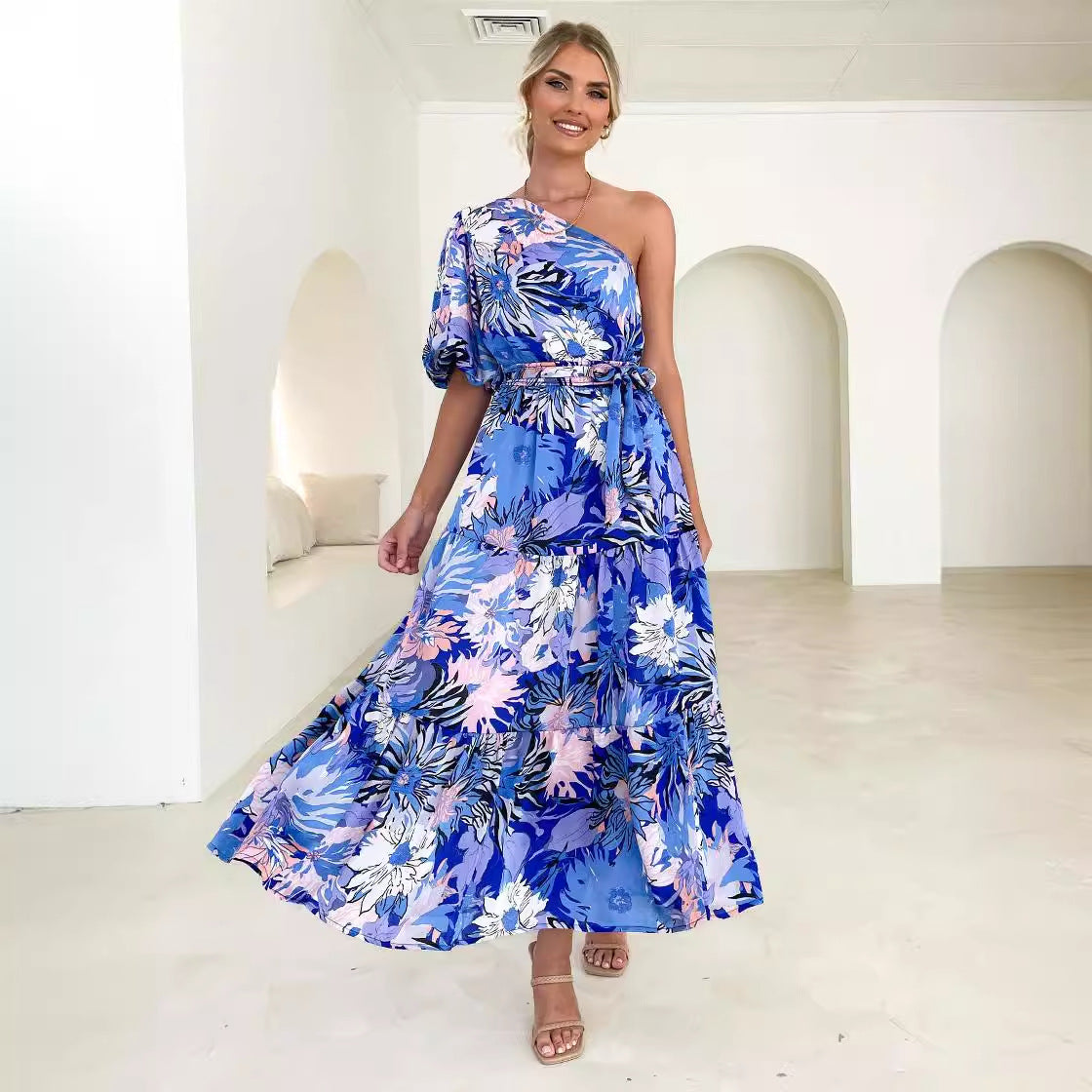 The Bloom Short-Sleeve Floral Maxi Dress | Evarisluxe