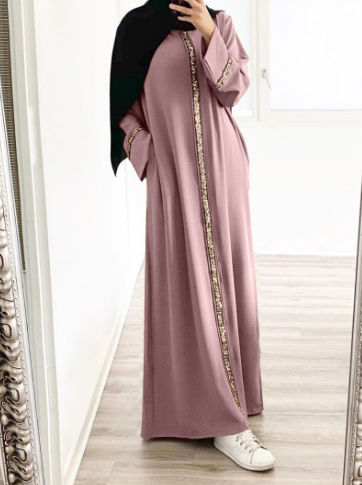 The Paillette Trim Sequin Modest Dress | Evarisluxe