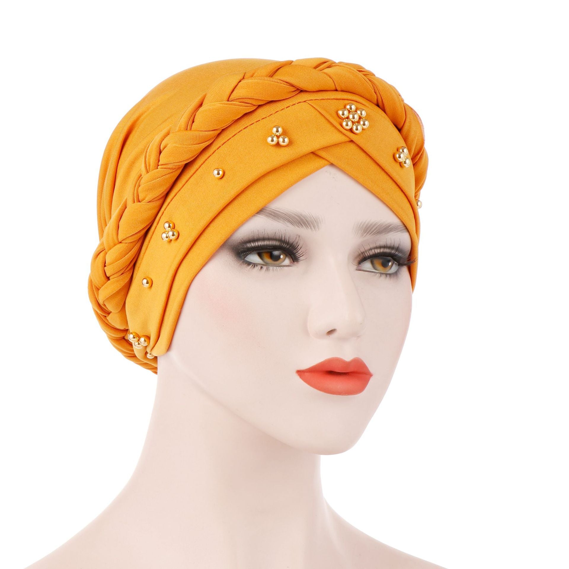 Single Color Gold Pearl Whip Cap for Muslim Headscarf