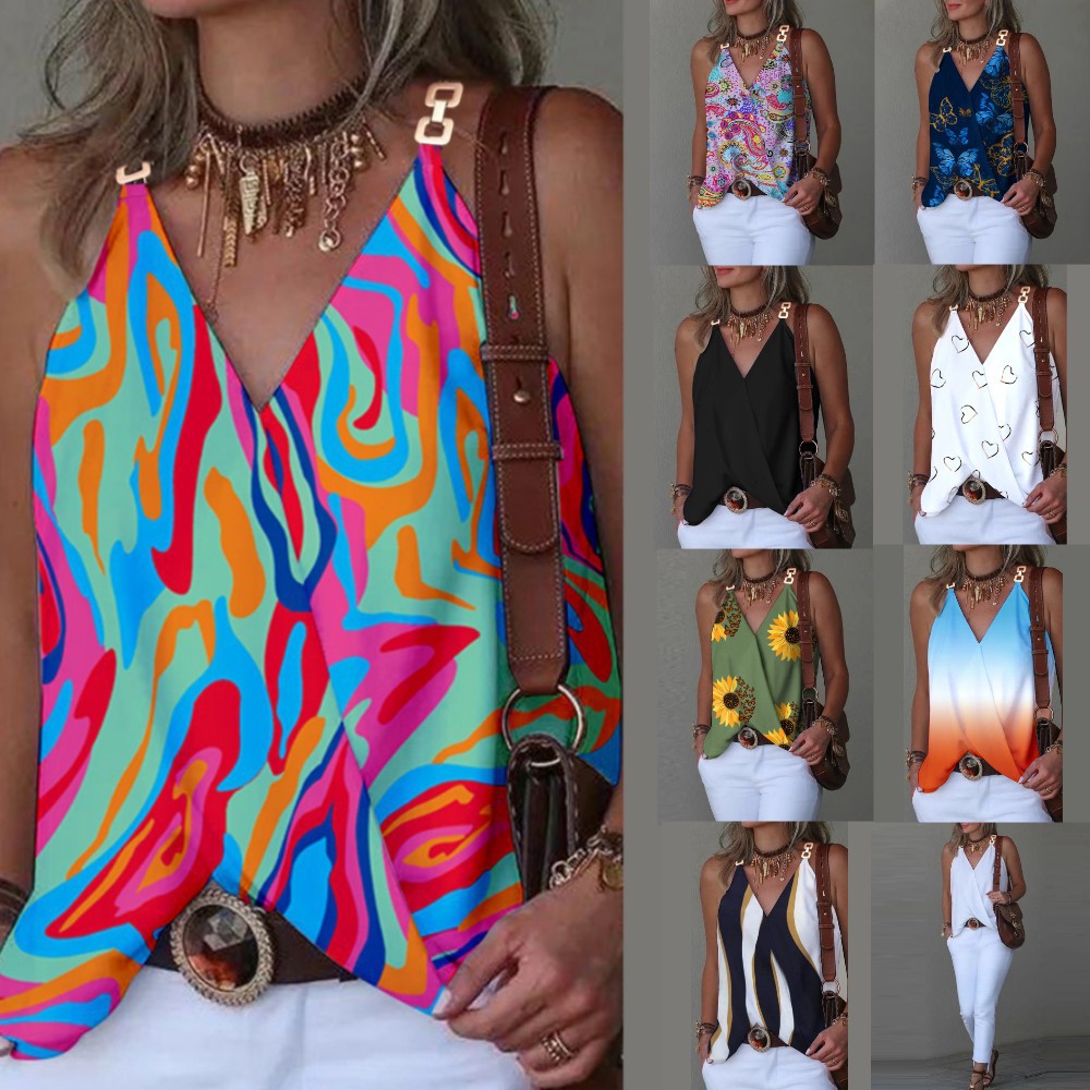 2023 Summer Minimalist V-Neck Print Top for Women