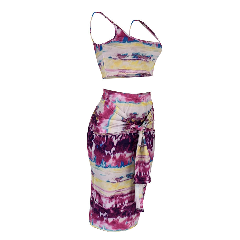 DN8241 Summer Tie-Dye Camisole Dress Set for Women