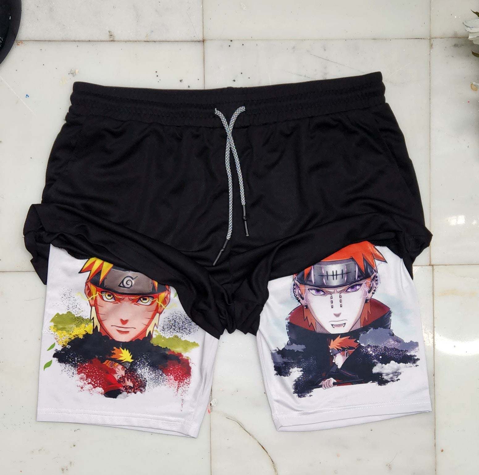 2023 Summer Men's Double Layer Anime Print Shorts