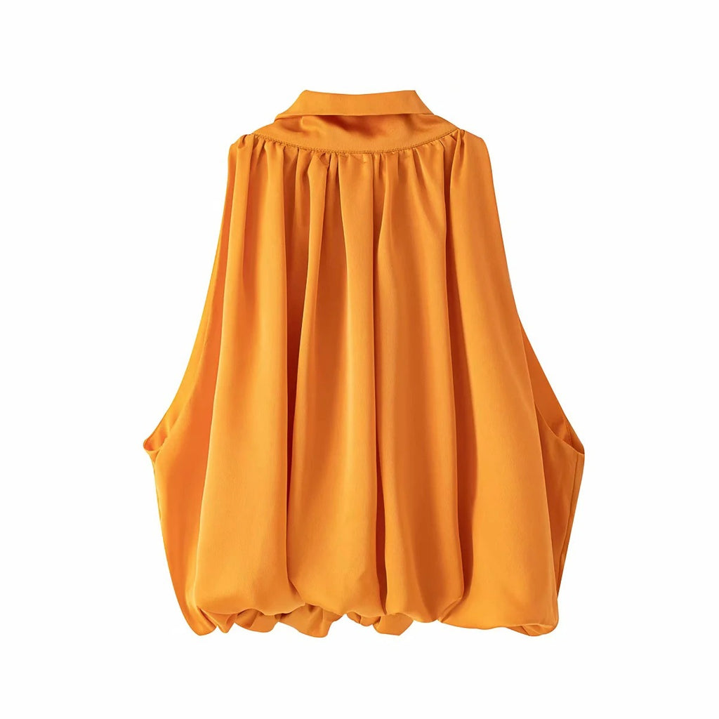 Summer Satin Bow Neck Sleeveless Shirt for Women