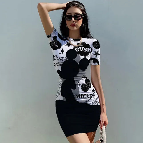 2023 Disney Mickey Mouse Print Summer Dress for Women