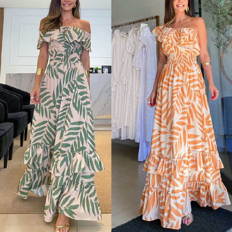 2023 Summer Women's Printed Off-Shoulder Maxi Dress