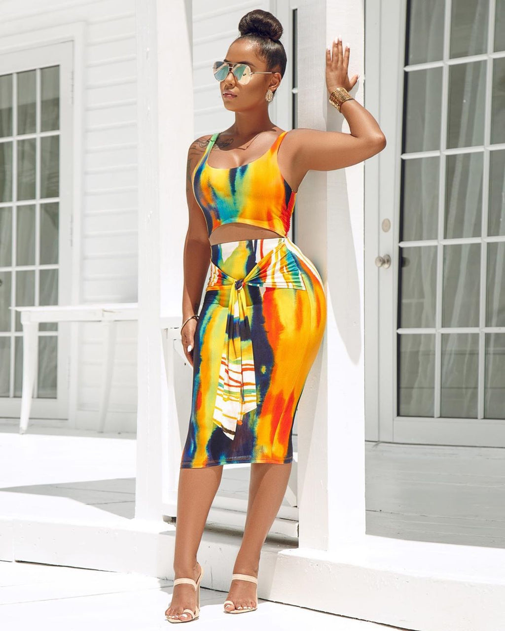 DN8241 Summer Tie-Dye Camisole Dress Set for Women